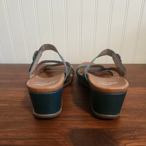Dansko Womens Size 7.5/38 Man Made Leather Teal Open Toe Chunky Heel Sandals New - Picture 5 of 10